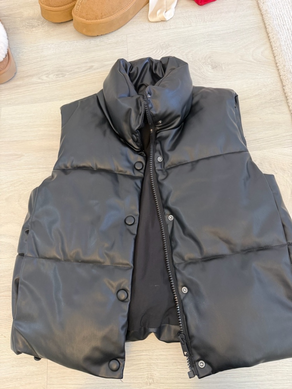 Zara Black Faux-Leather Puffer Vest